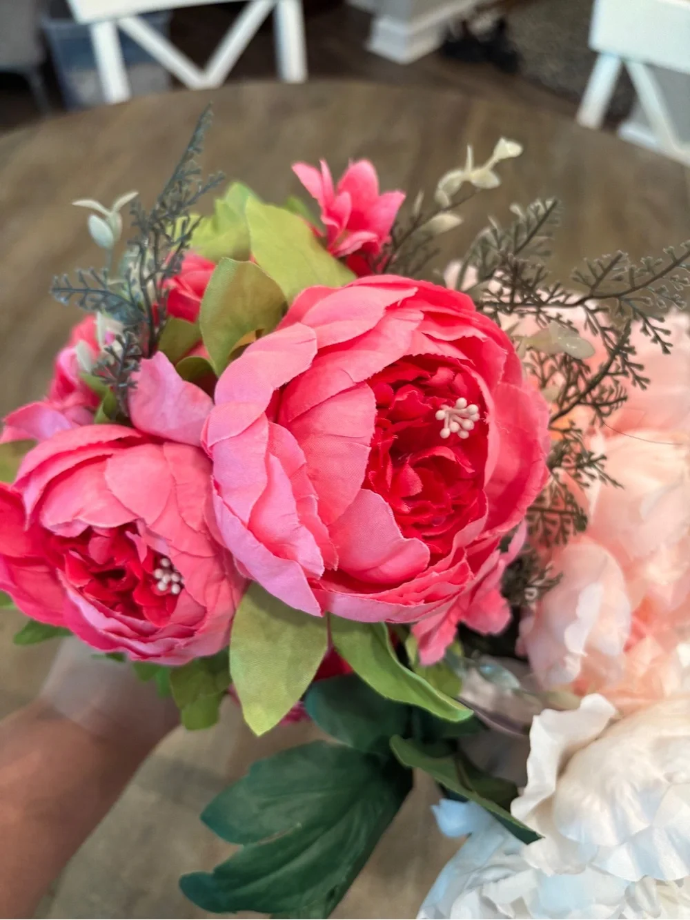 Ashland Faux Peony Bouquet - Hot Pink, Peach & White